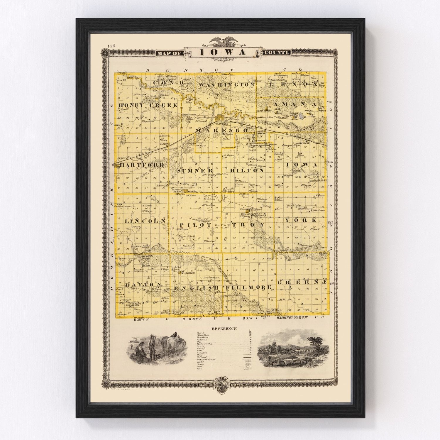 Vintage Map of Iowa County, Iowa 1875