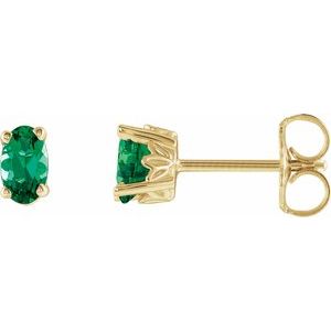 14K Yellow Gold Lab-Grown Emerald Earrings