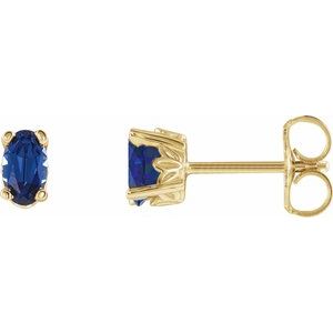 14K Yellow Gold Lab-Grown Blue Sapphire Earrings