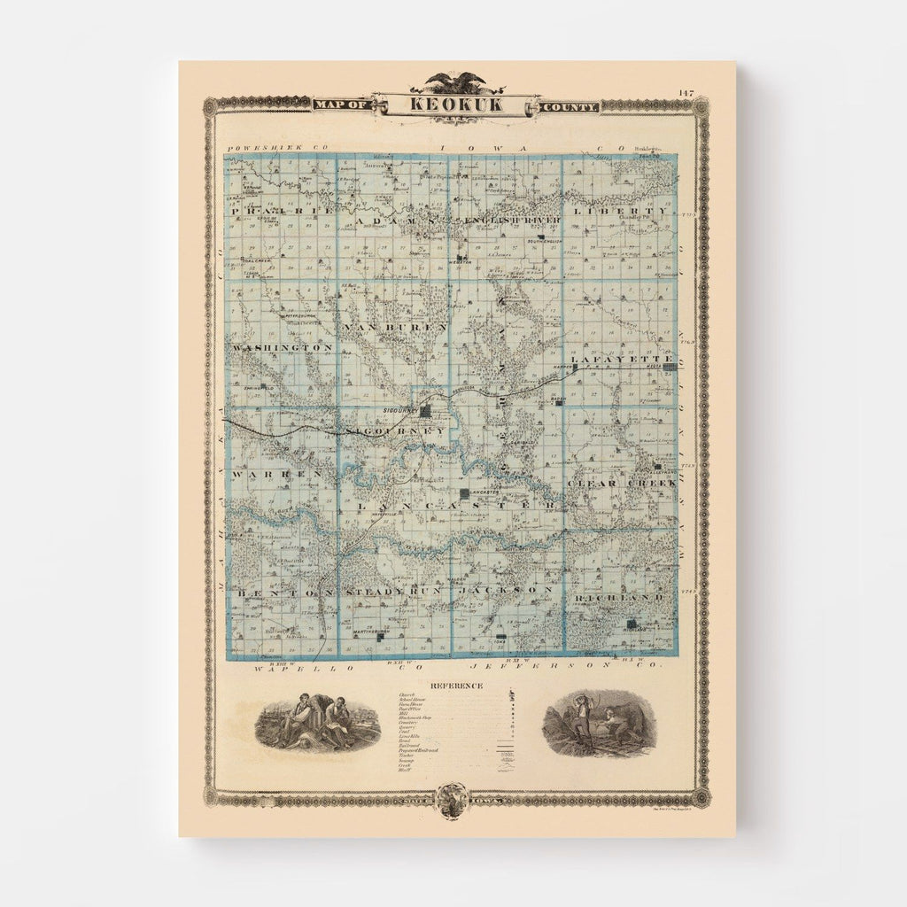 Vintage Map of Keokuk County, Iowa 1875