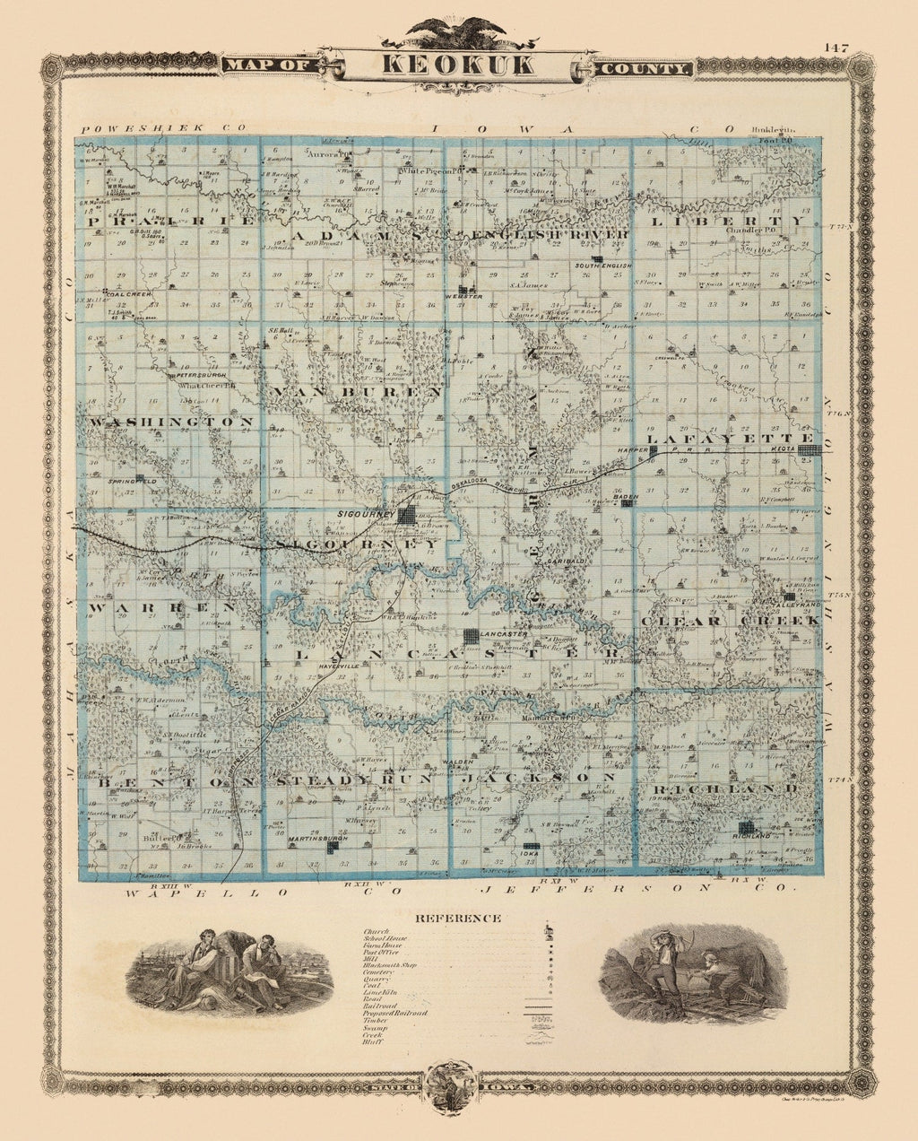 Vintage Map of Keokuk County, Iowa 1875