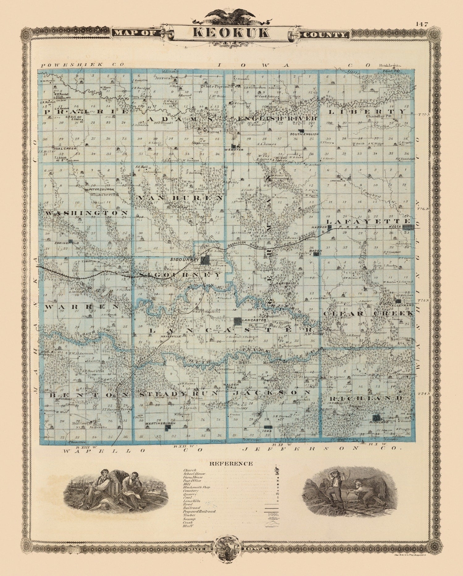 Vintage Map of Keokuk County, Iowa 1875