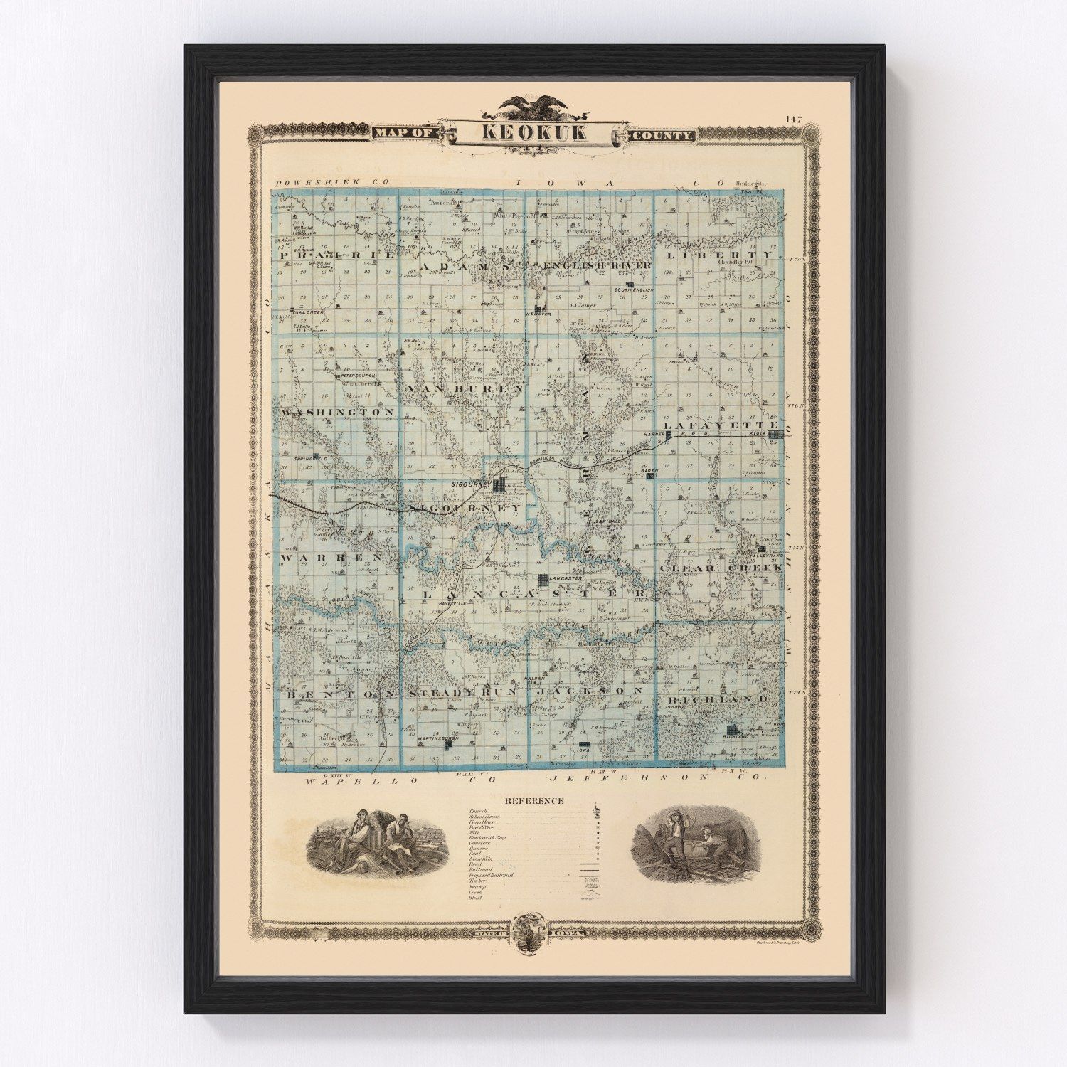 Vintage Map of Keokuk County, Iowa 1875