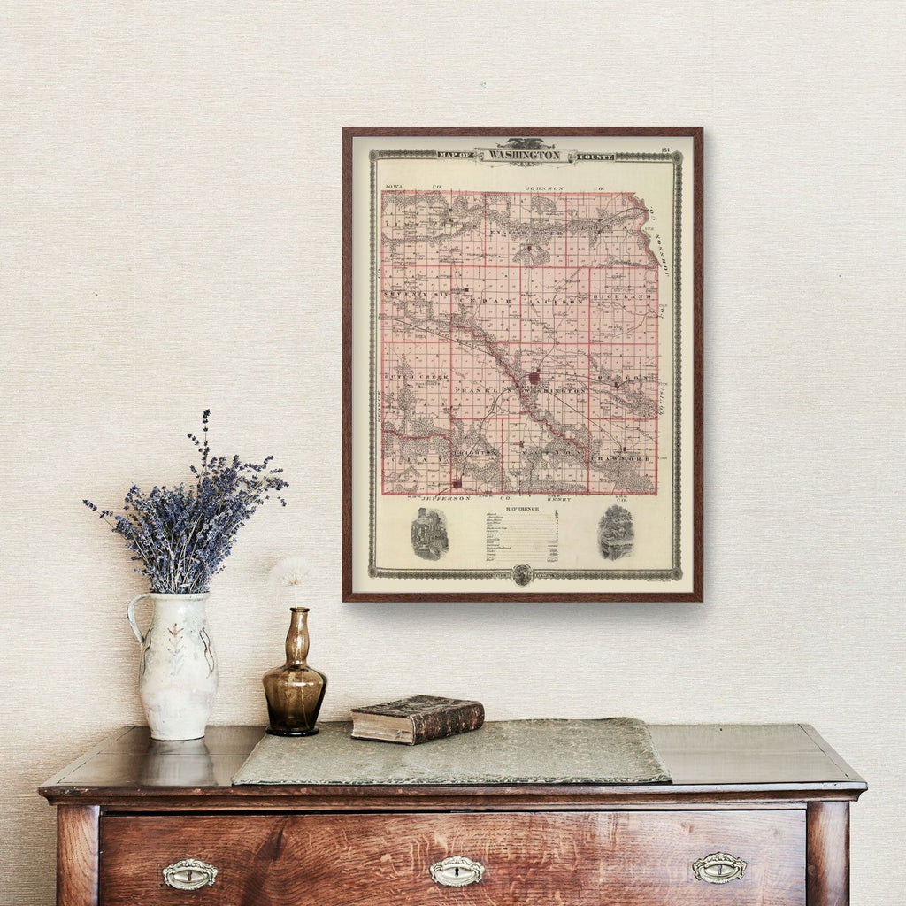 Vintage Map of Washington County, Iowa 1875