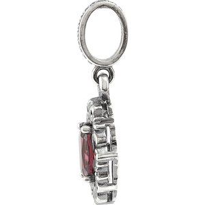 Sterling Silver Natural Rhodolite Garnet Solitaire Victorian Pendant
