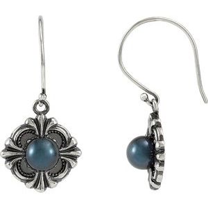 Sterling Silver Cultured Black Freshwater Pearl Earrings