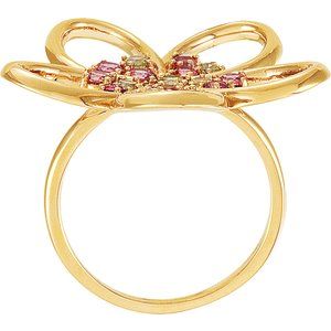 14K Yellow Gold Peridot & Natural Pink Tourmaline Floral Ring