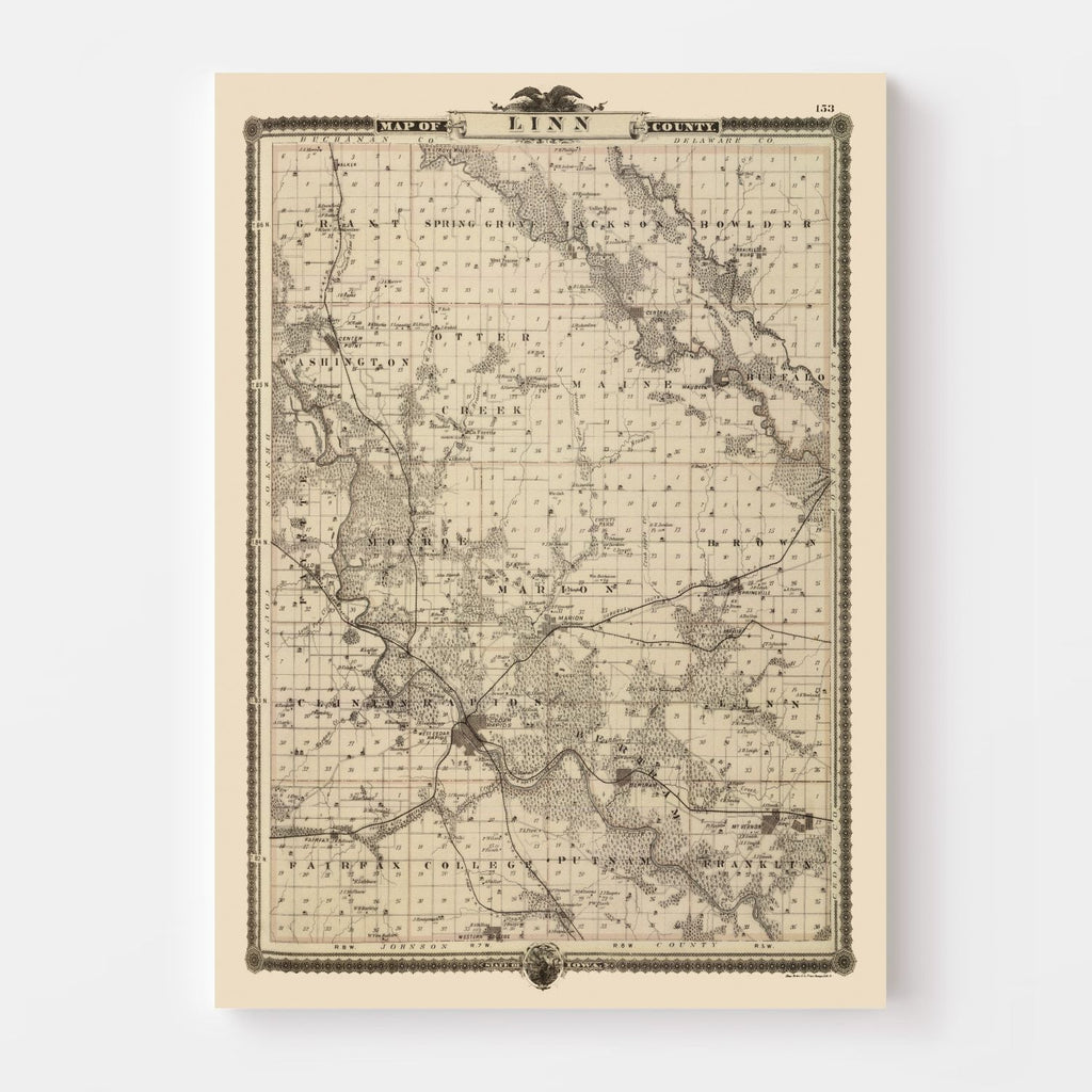 Vintage Map of Linn County, Iowa 1875