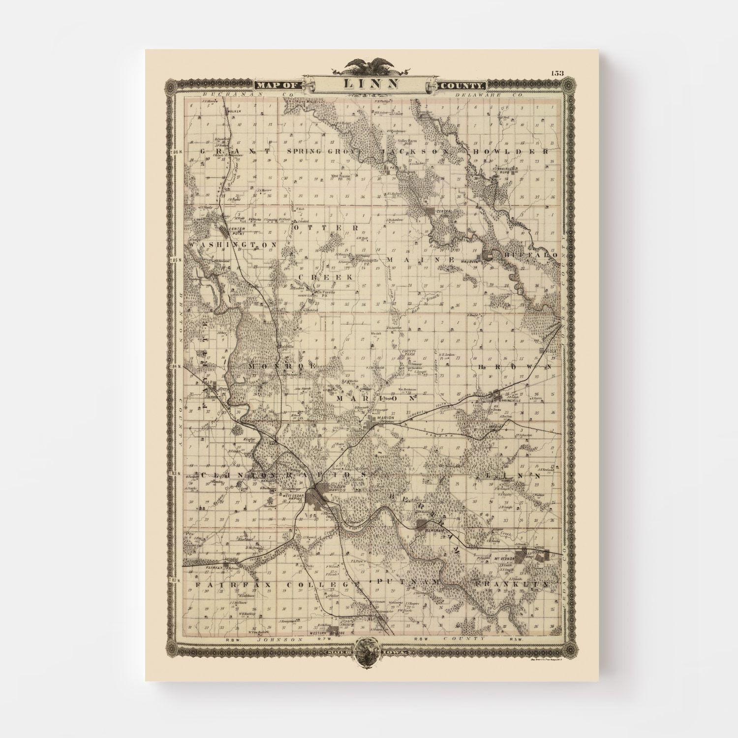 Vintage Map of Linn County, Iowa 1875
