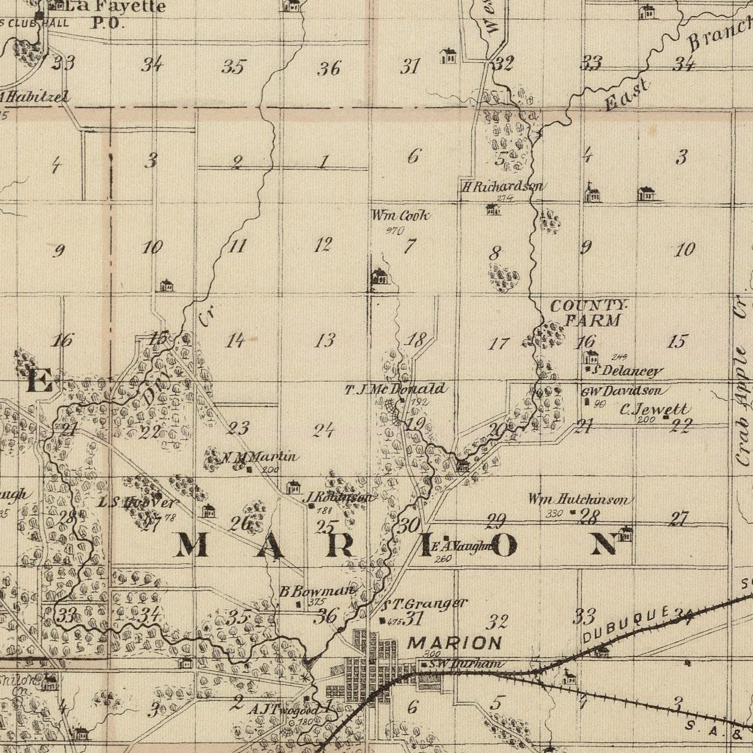 Vintage Map of Linn County, Iowa 1875