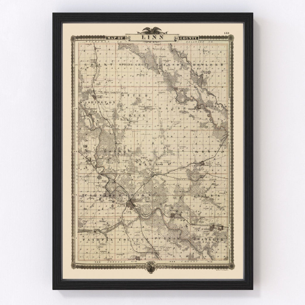 Vintage Map of Linn County, Iowa 1875