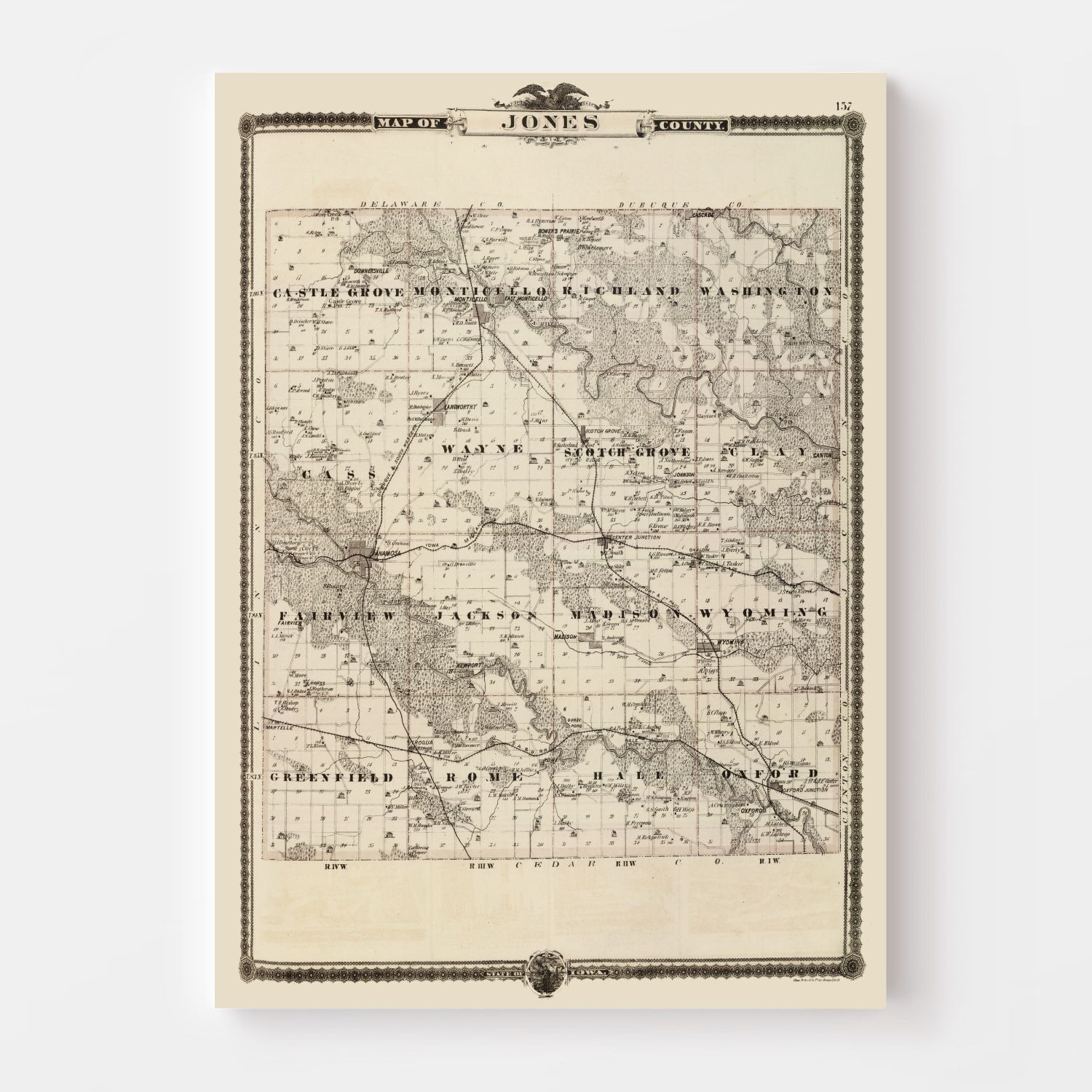 Vintage Map of Jones County, Iowa 1875