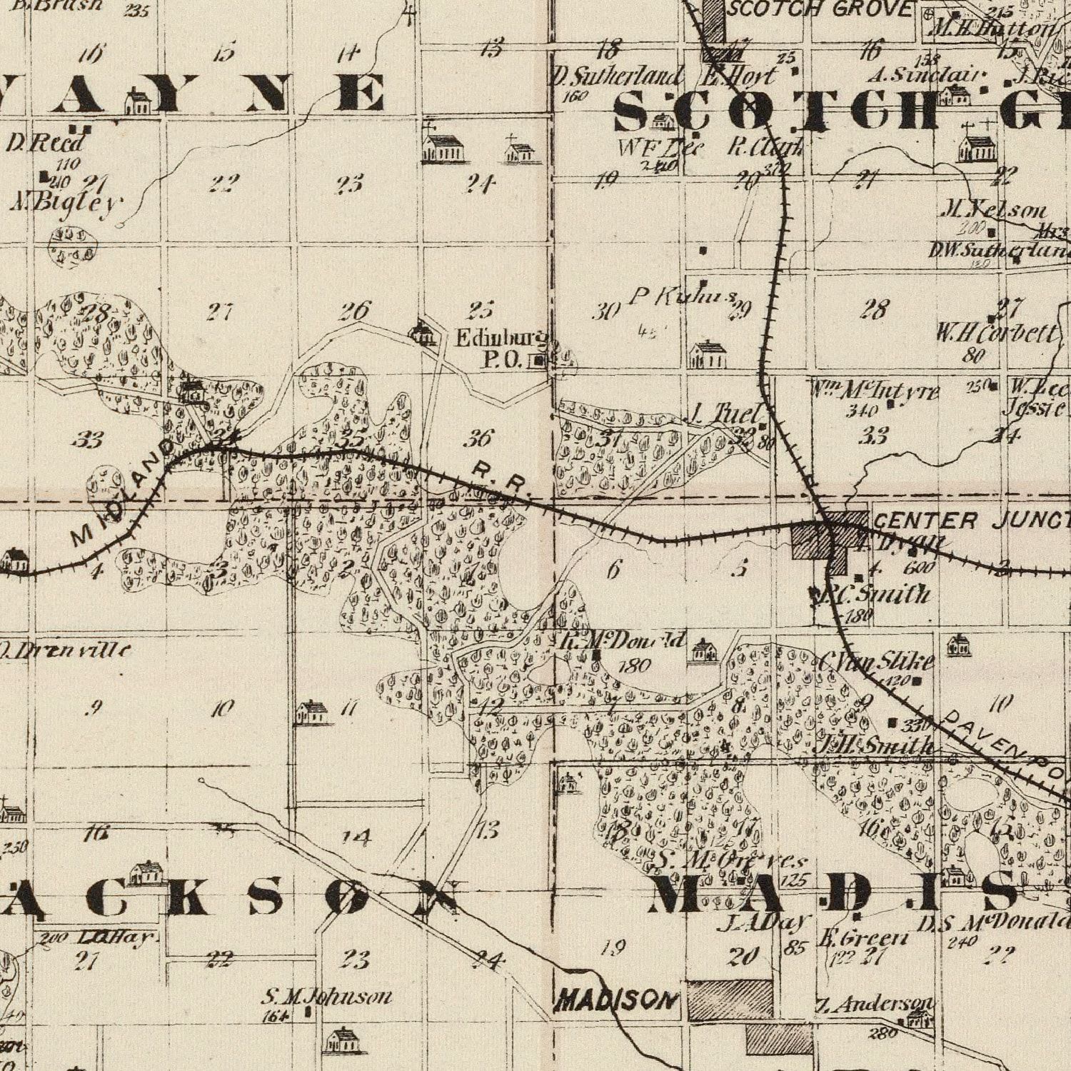 Vintage Map of Jones County, Iowa 1875