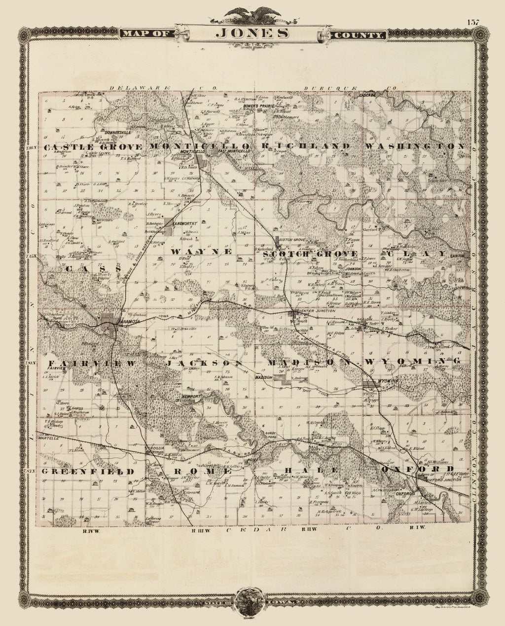 Vintage Map of Jones County, Iowa 1875