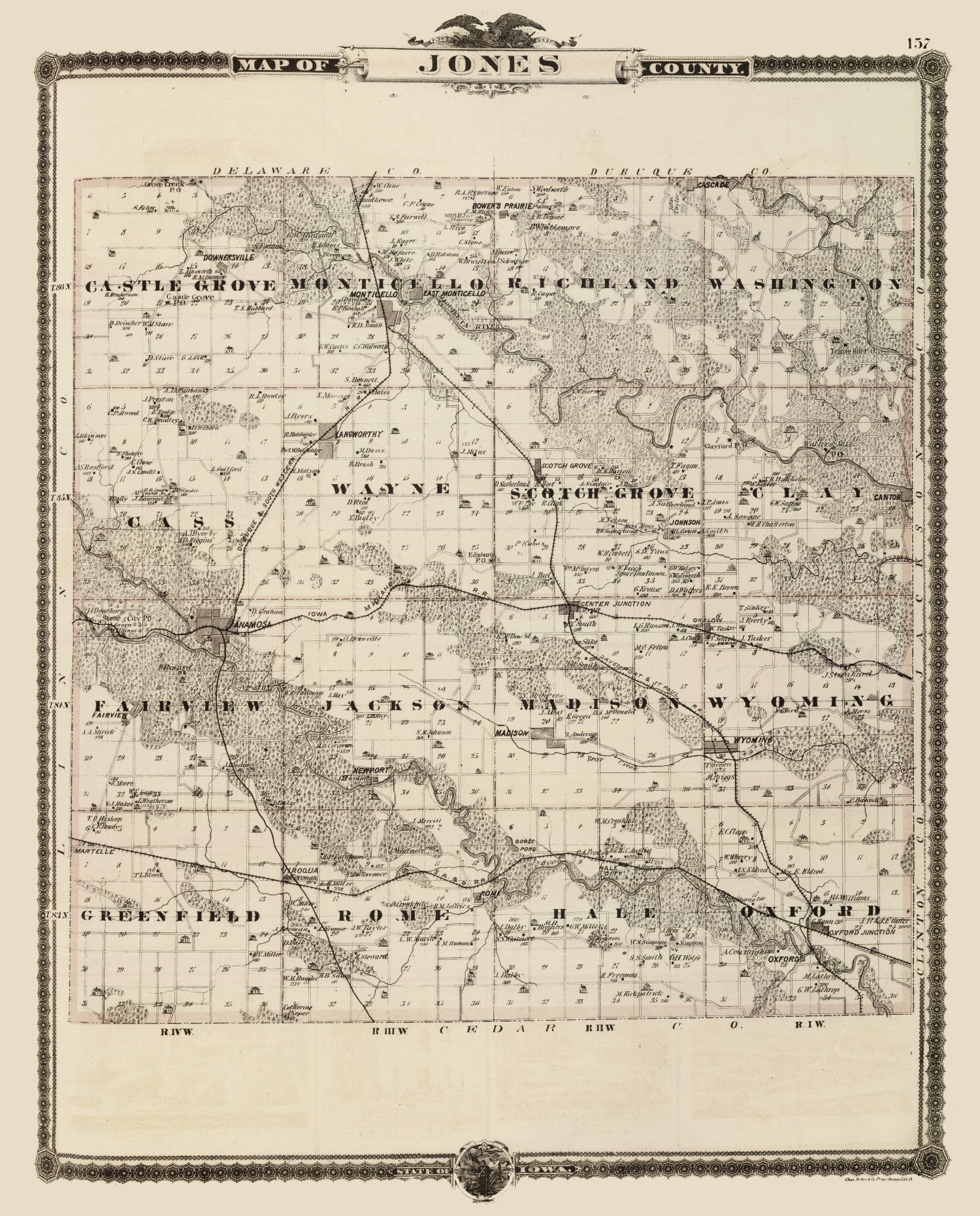 Vintage Map of Jones County, Iowa 1875