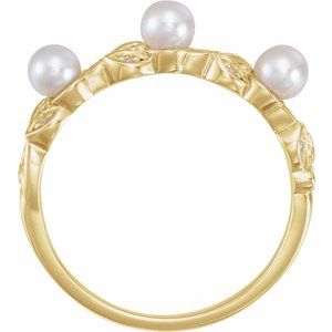 14K Yellow Gold Cultured White Seed Pearl & .03 CTW Natural Diamond Ring