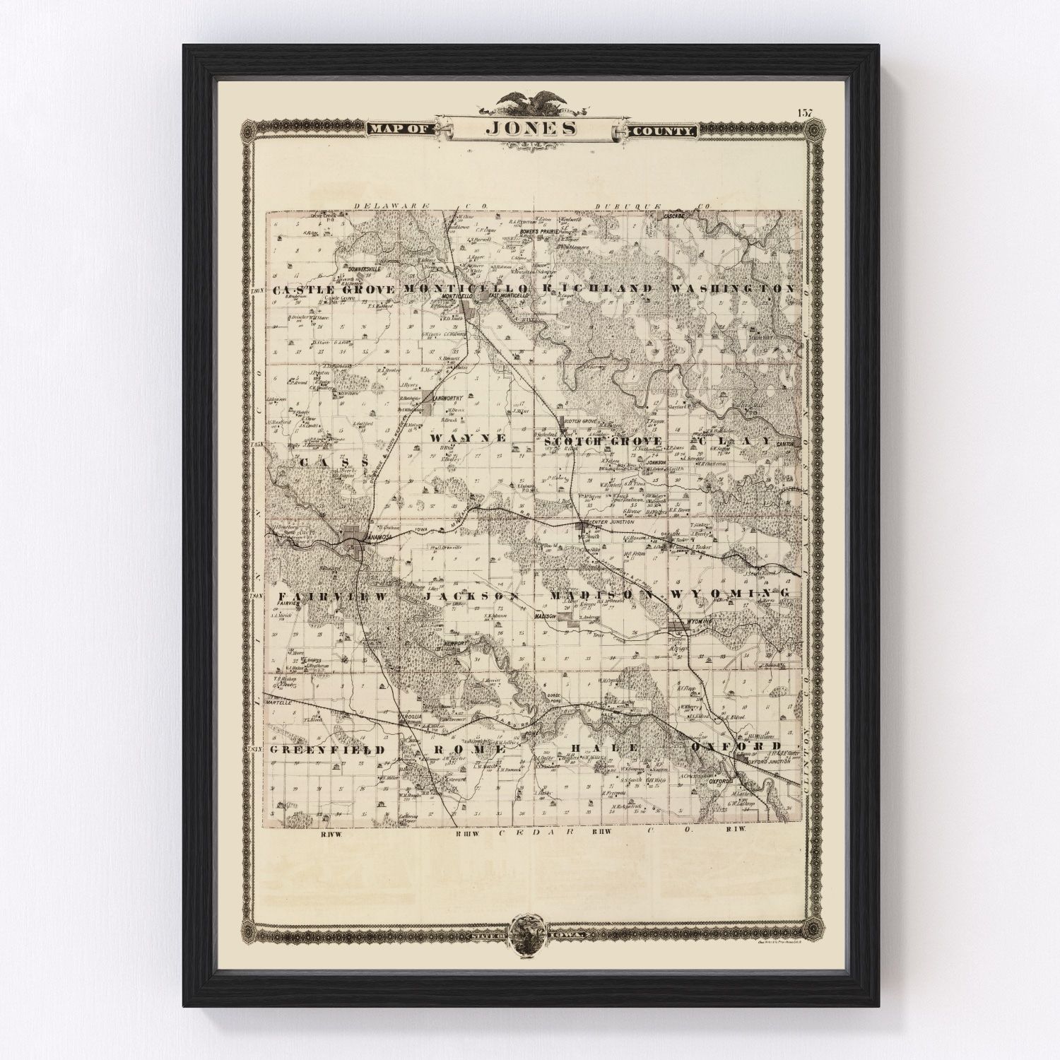 Vintage Map of Jones County, Iowa 1875