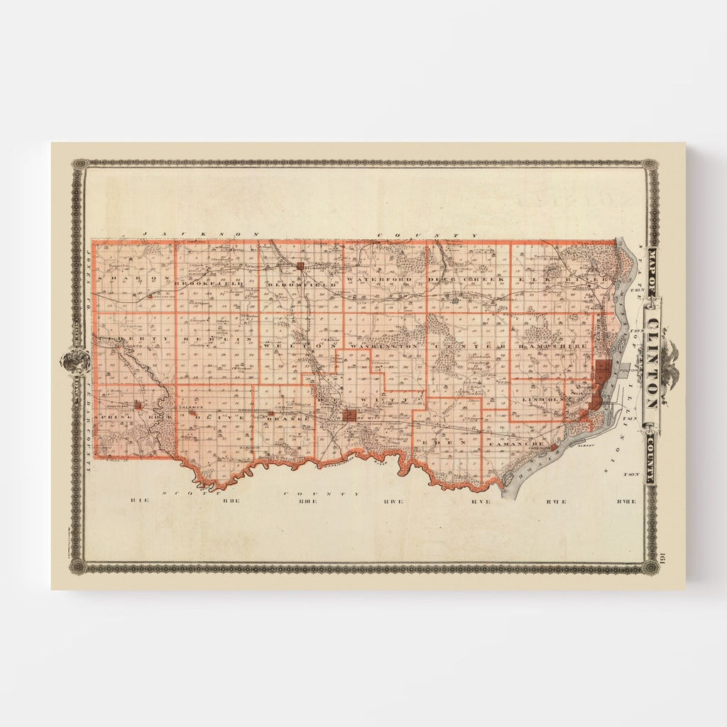Vintage Map of Clinton County, Iowa 1875