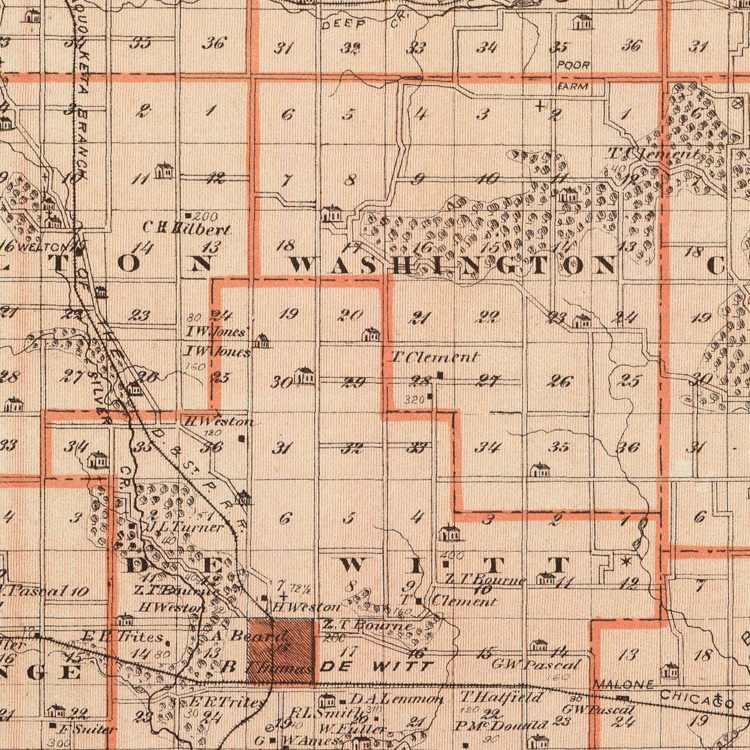 Vintage Map of Clinton County, Iowa 1875