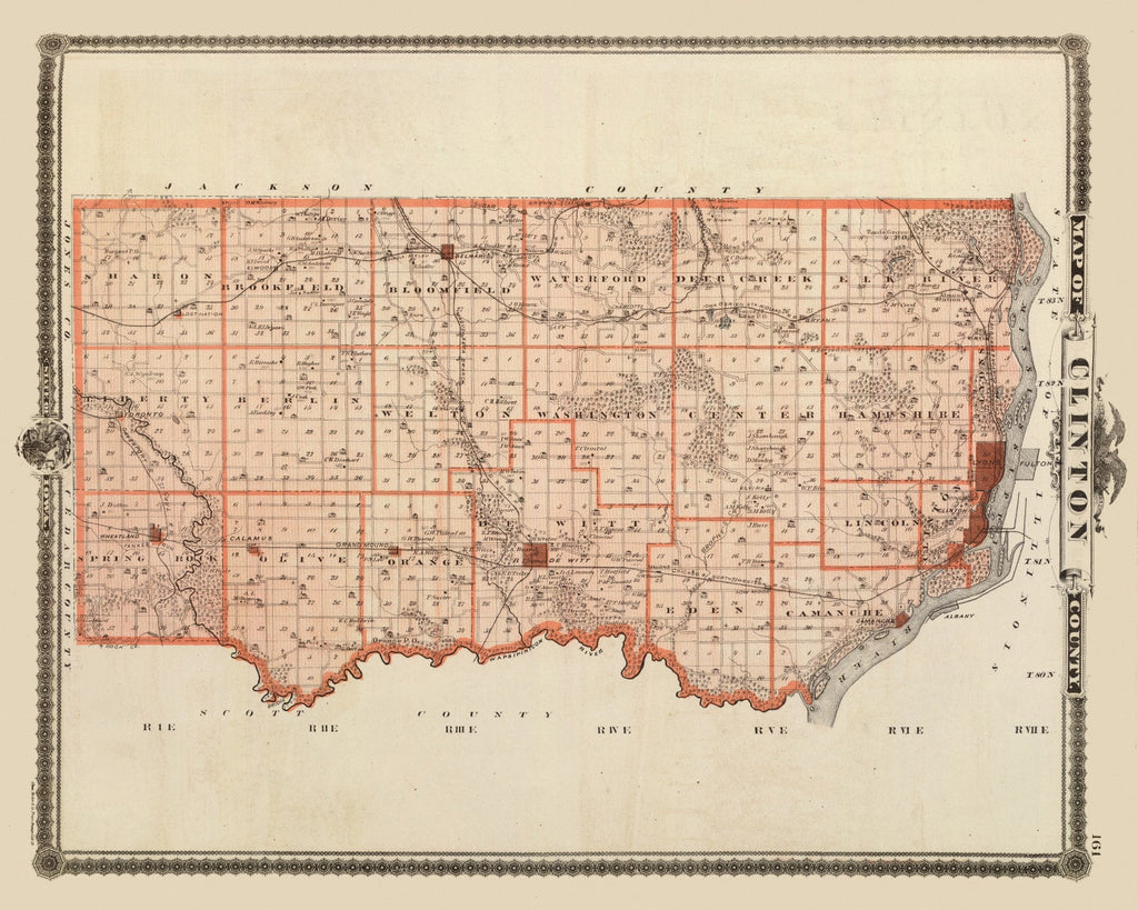 Vintage Map of Clinton County, Iowa 1875