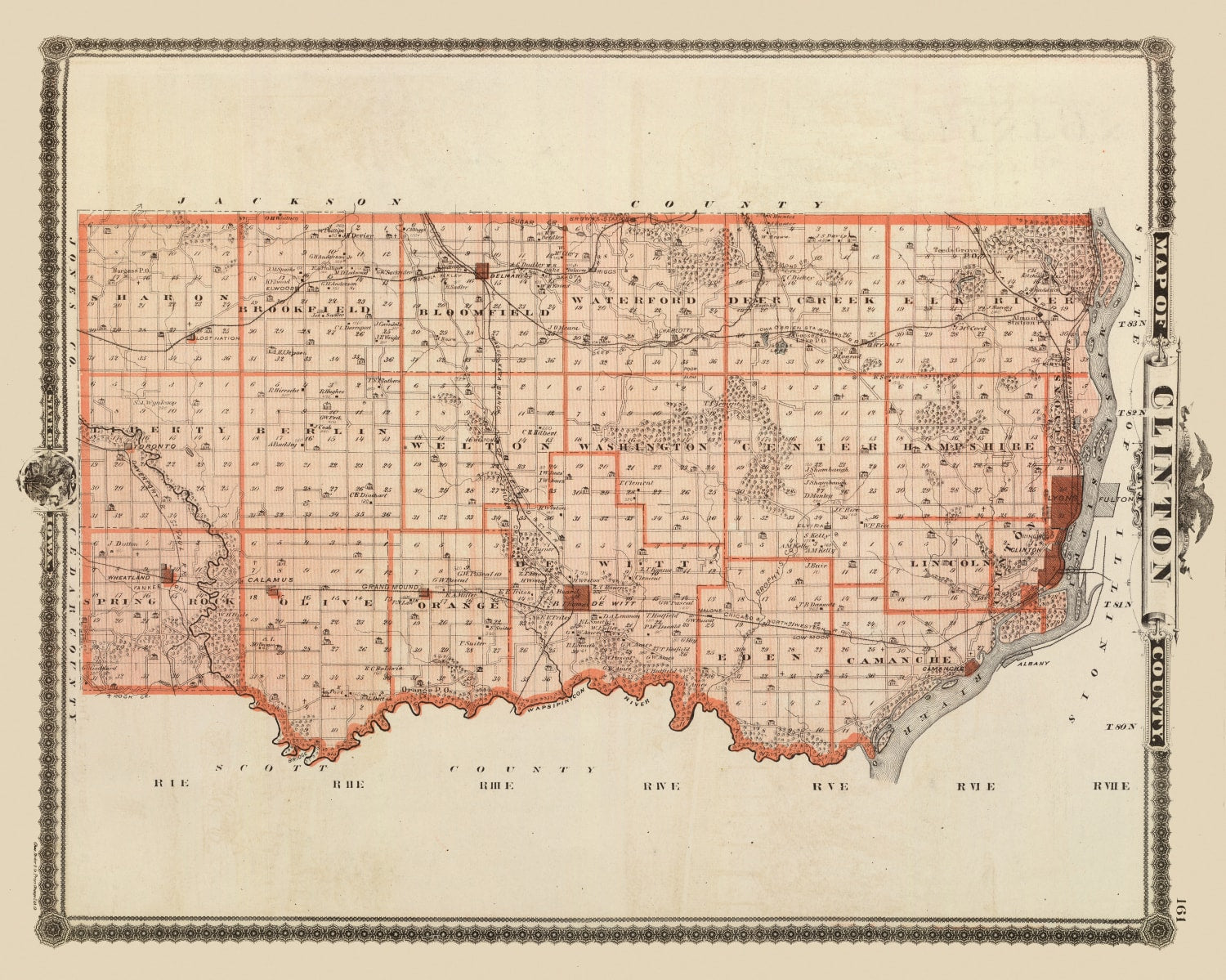 Vintage Map of Clinton County, Iowa 1875