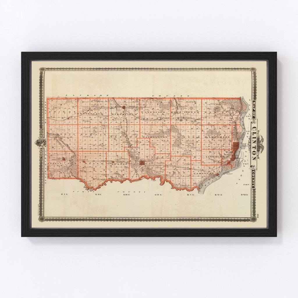 Vintage Map of Clinton County, Iowa 1875