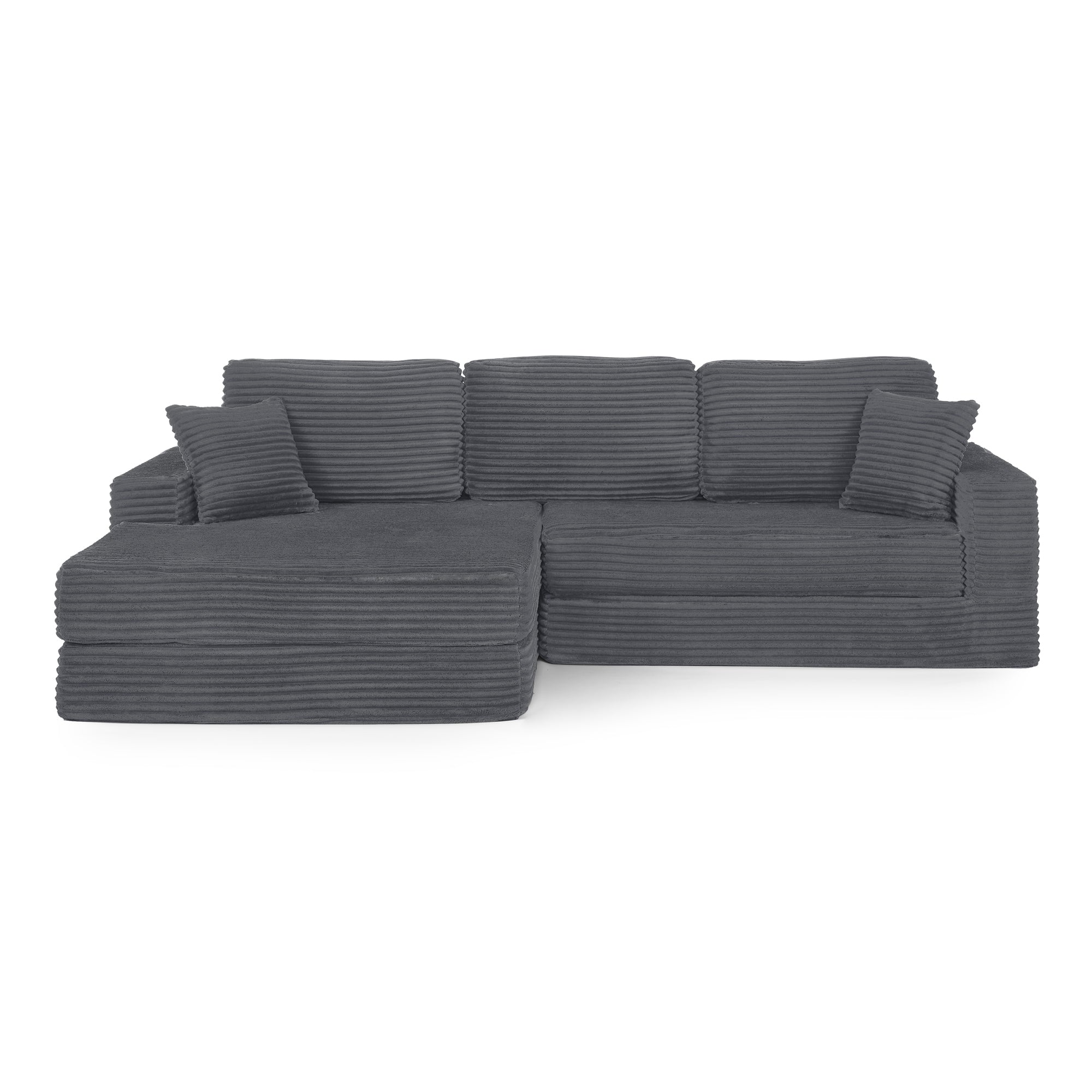 Minimalist L Shape Modular Sectional Sofa Bed in Gray Corduroy Fabric
