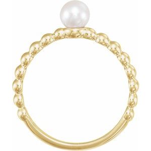 14K Yellow Gold Cultured White Freshwater Pearl Stackable Ring