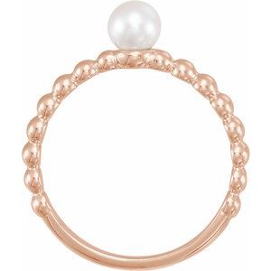 14K Rose Gold Cultured White Freshwater Pearl Stackable Ring