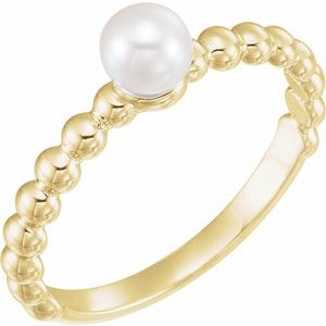 14K Yellow Gold Cultured White Freshwater Pearl Stackable Ring