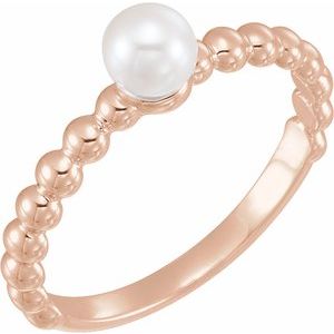 14K Rose Gold Cultured White Freshwater Pearl Stackable Ring