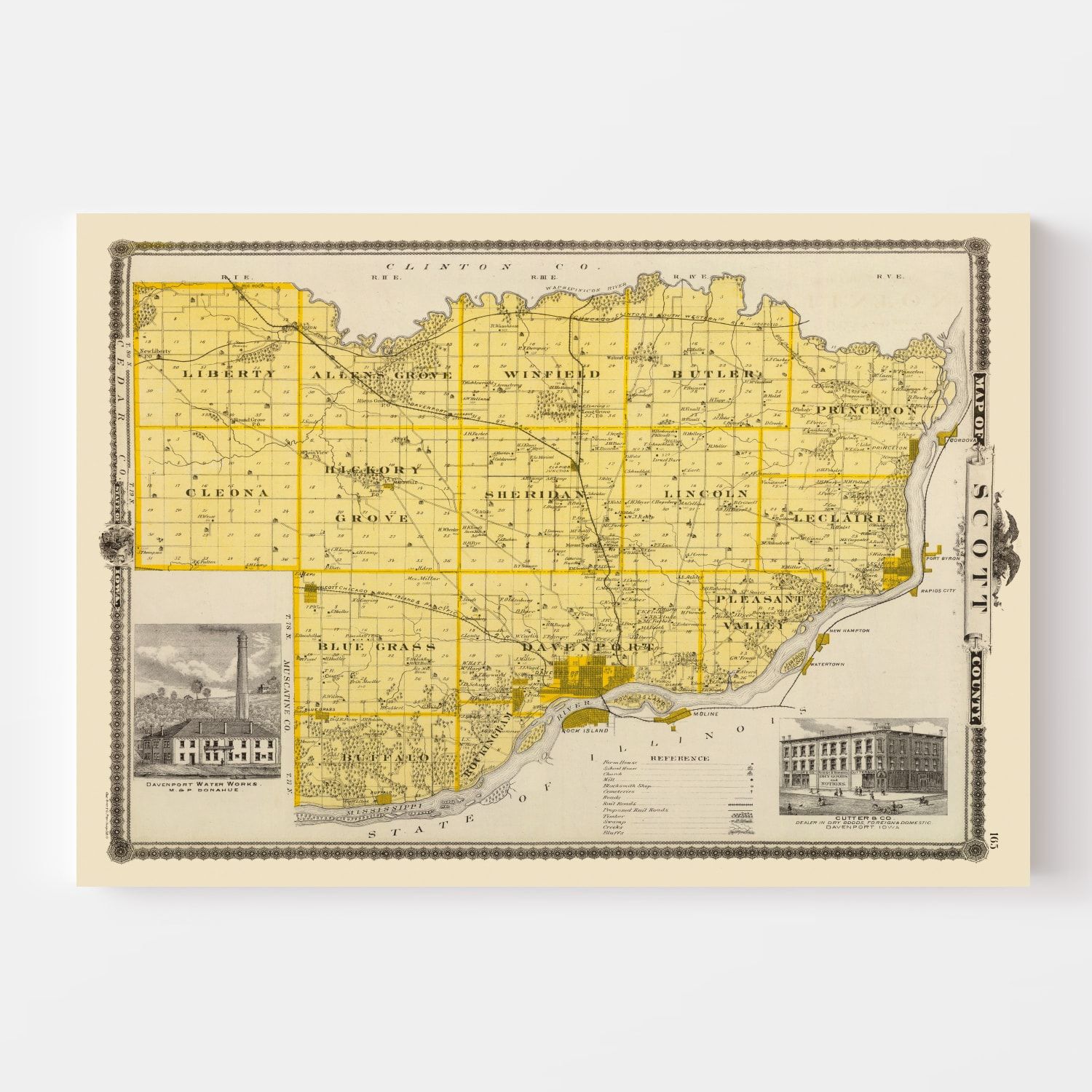 Vintage Map of Scott County, Iowa 1875