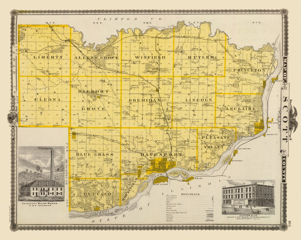 Vintage Map of Scott County, Iowa 1875