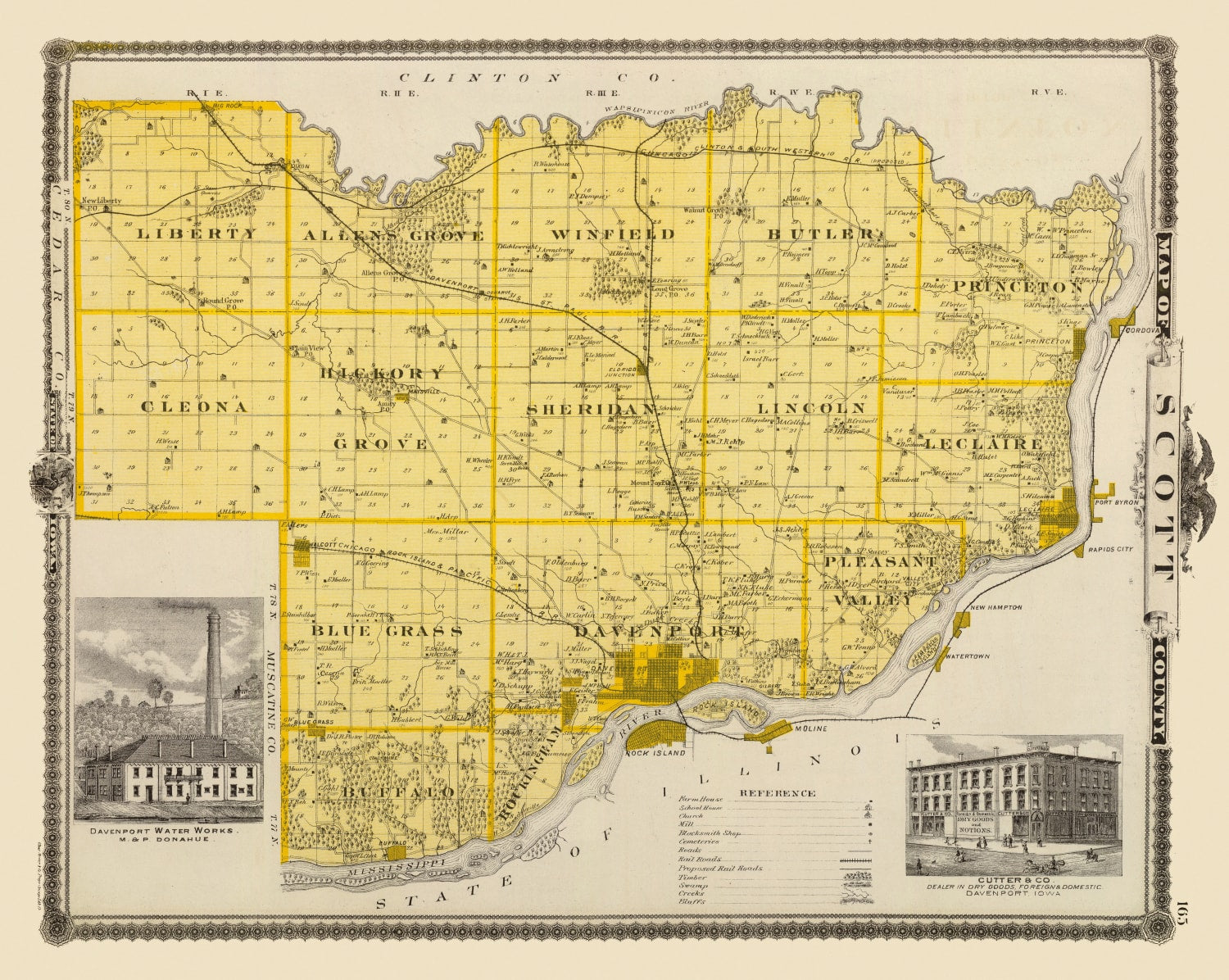 Vintage Map of Scott County, Iowa 1875