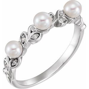 Platinum Cultured White Seed Pearl & .03 CTW Natural Diamond Ring