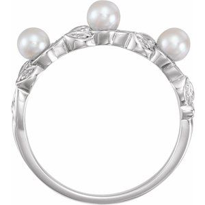 14K White Gold Cultured White Seed Pearl & .03 CTW Natural Diamond Ring