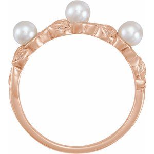 14K Rose Gold Cultured White Seed Pearl & .03 CTW Natural Diamond Ring