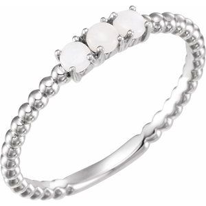 Sterling Silver Natural White Opal Beaded Stackable Ring