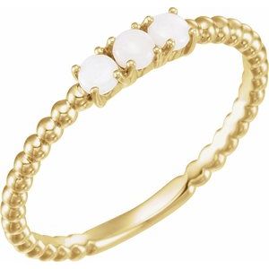 14K Yellow Gold Natural White Opal Beaded Stackable Ring