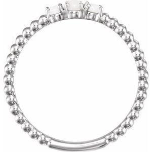 Platinum Natural White Opal Beaded Stackable Ring
