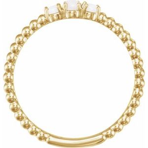 14K Yellow Gold Natural White Opal Beaded Stackable Ring