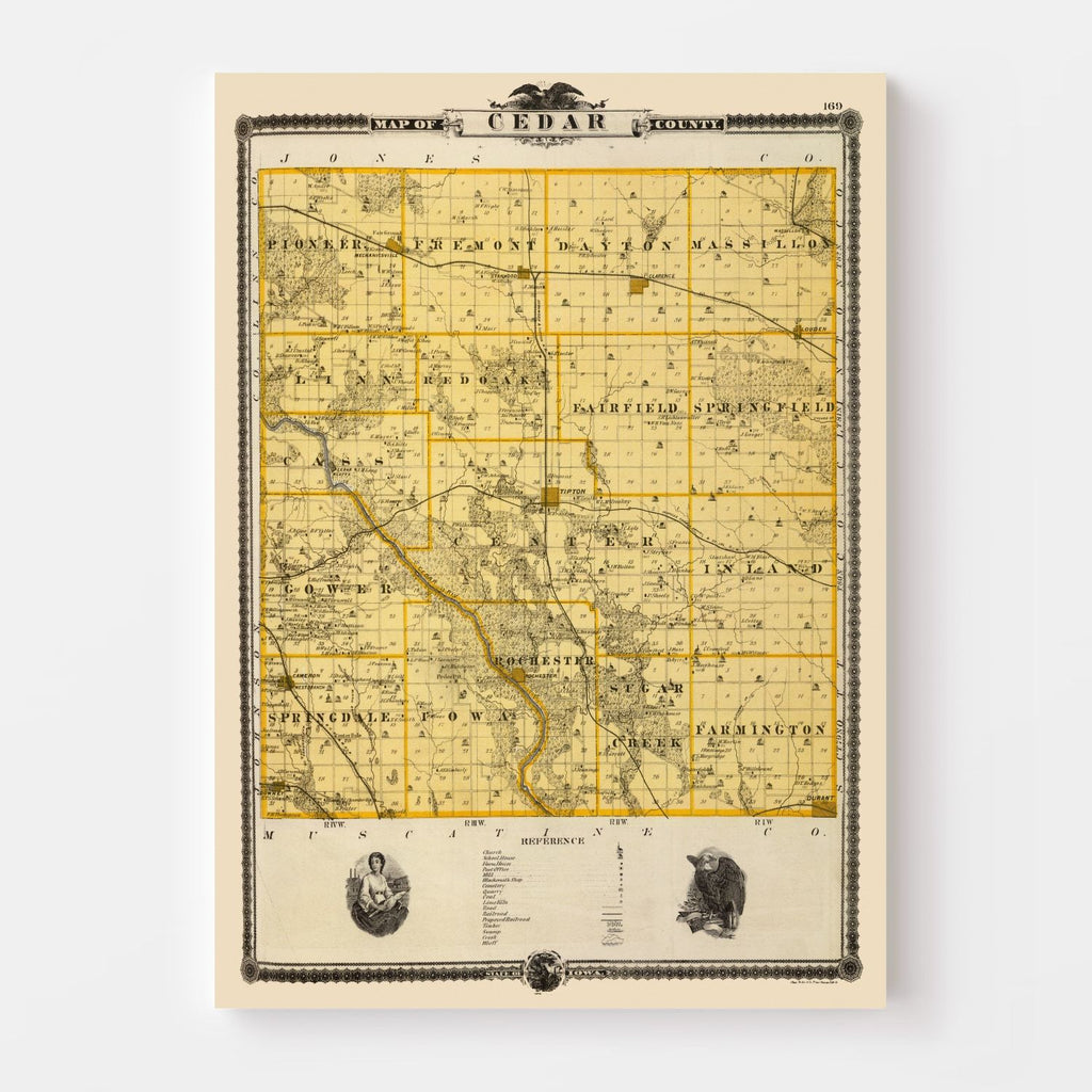 Vintage Map of Cedar County, Iowa 1875