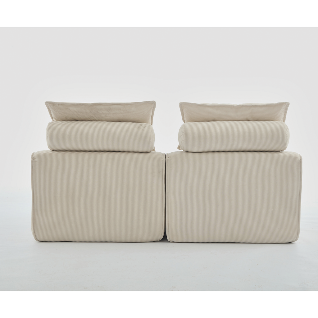 [NEW ARRIVED] [VIDEO PROVIDED]Modular Sofa,No Armrests,At will DIY,Soft Corduroy Fabric,Neck Pillow-Back Lounge Sofa Chair,Reading Nook, or Apartment Living, Lumbar Pillow,2 Seats,Upholstered,Beige