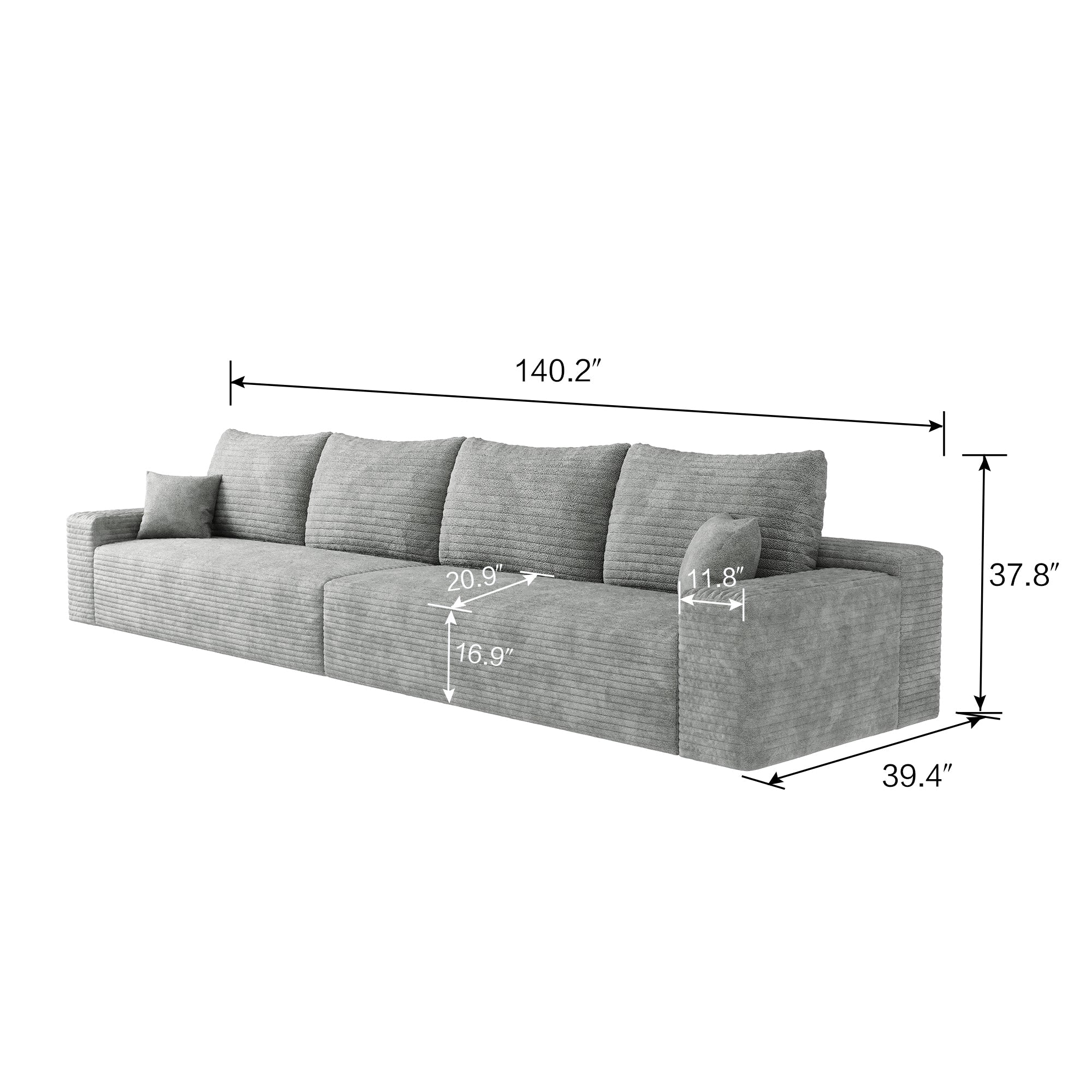 140' Cloud Sectional Couch,Modern Modular Sofa with Deep Seat, Upholstered Couches for Living Room Bedroom,No Assembly Required,Grey(Plush Corduroy Fabric)