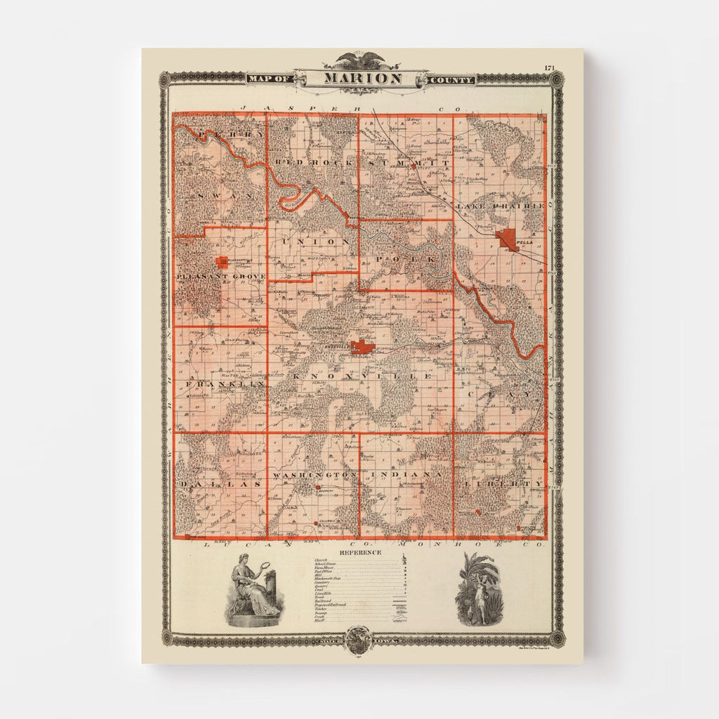 Vintage Map of Marion County, Iowa 1875