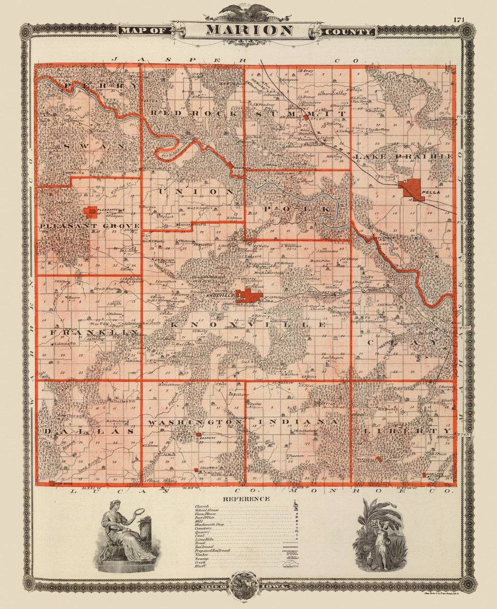 Vintage Map of Marion County, Iowa 1875