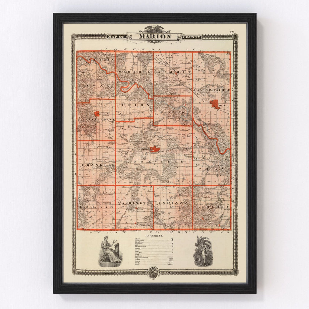 Vintage Map of Marion County, Iowa 1875