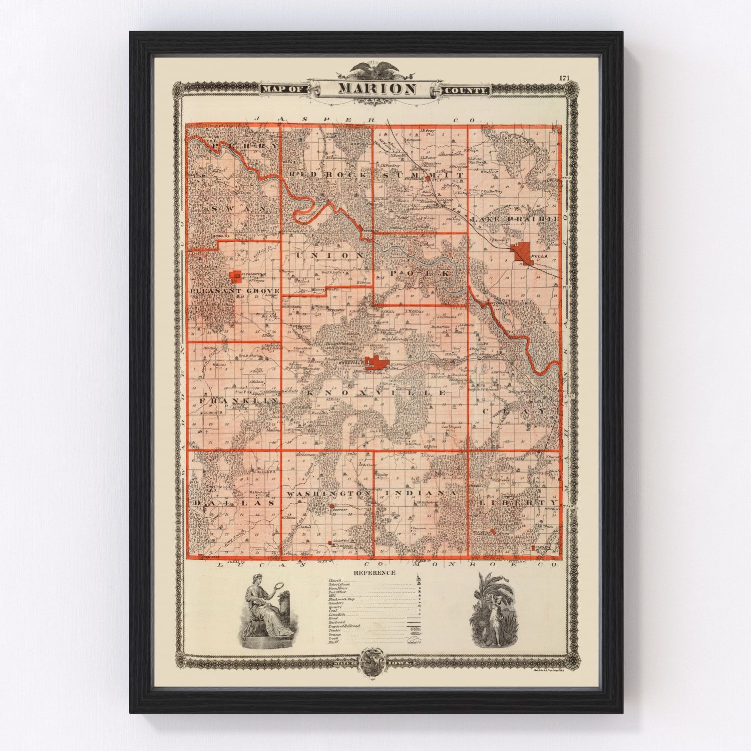 Vintage Map of Marion County, Iowa 1875