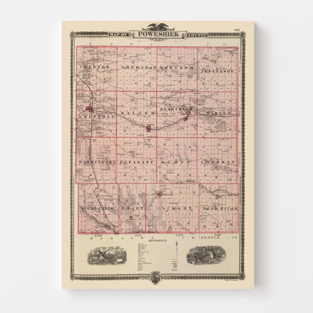 Vintage Map of Poweshiek County, Iowa 1875