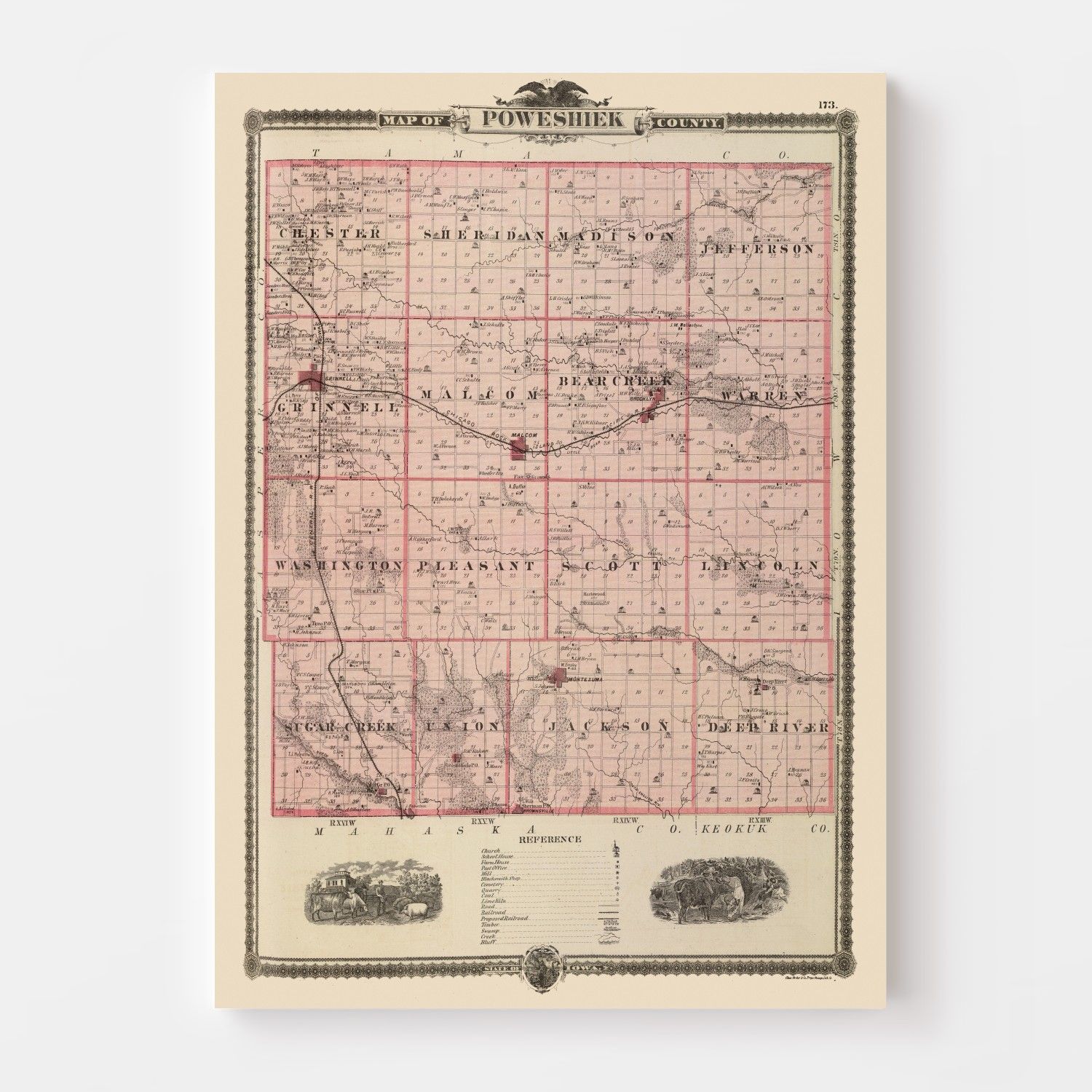 Vintage Map of Poweshiek County, Iowa 1875